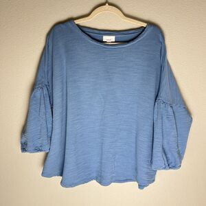 PureJill by J.Jill Blue Cotton French Terry 3/4 Top Dolman Balloon Sleeves Sz XL